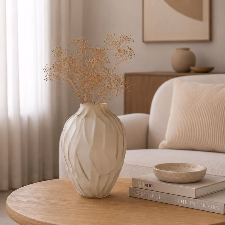 Countryfield Vaas Reina S beige, keramiek en glas, H 30 cm x B 42 cm x D 30 cm