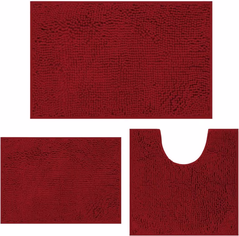 Zachte 3-delige Chenille Badmat Set met U-vormige Toiletmat - Waterabsorberend en Antislip
