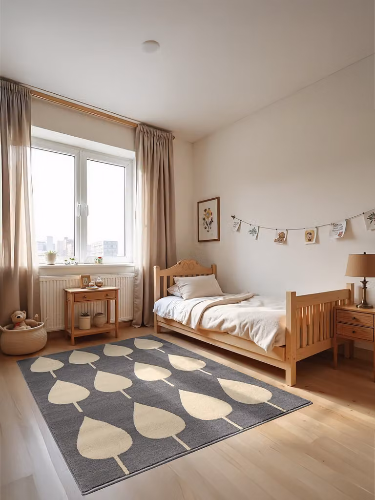 home24 Kinderkleed Lovely Leaves Blauw/Beige 120 x 170 cm