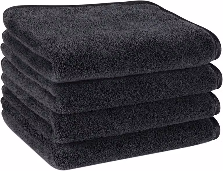 Set van 4 zwarte microvezel handdoeken, zeer absorberend, 30 x 50 cm