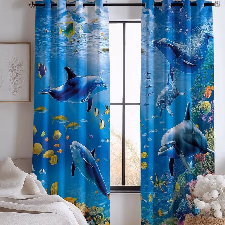 Blauwe verduisteringsgordijnen set voor warmte-isolatie en decoratie - 140 x 90 cm