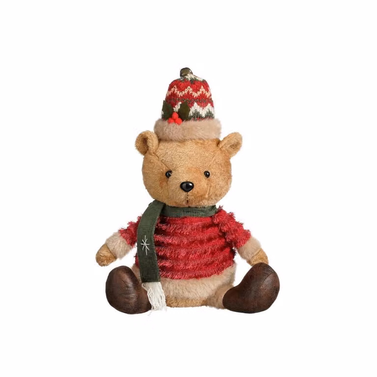 Pluche decoratiebeer rood en bruin met kerstthema, Hoogte: 53 cm