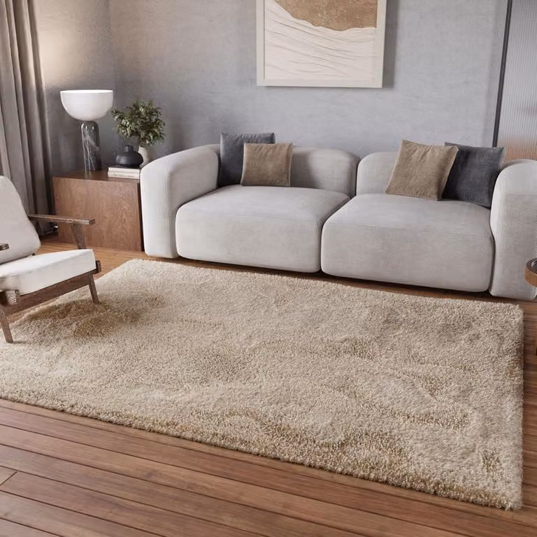Hoogpolig vloerkleed Beige - Zacht Polyester Kleed voor Woonkamer en Slaapkamer - 120 x 170 cm