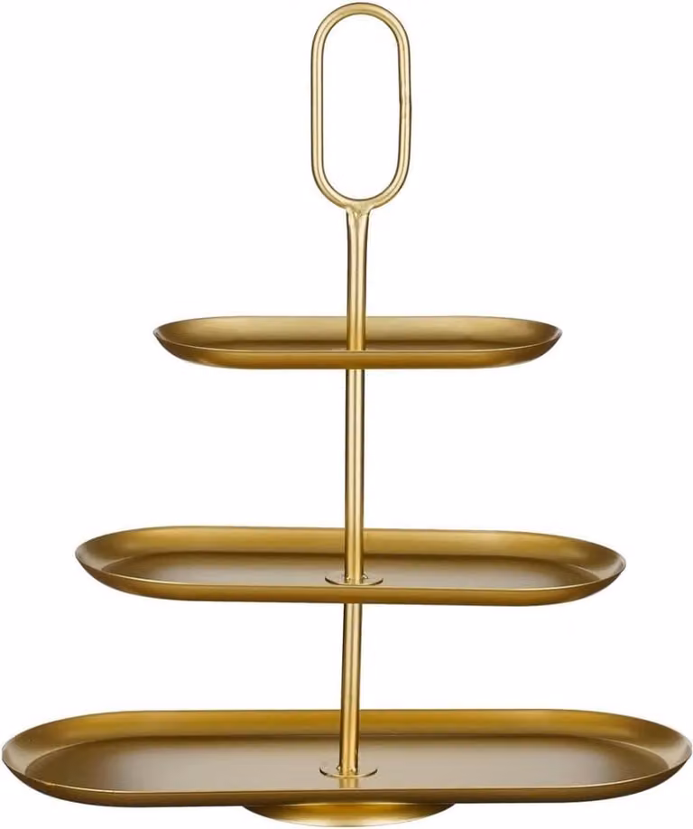 Zwarte 3-laagse etagere serveertoren met handgreep, Hoogte: 55 cm