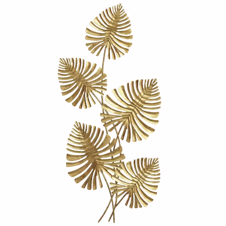HOMCOM Wanddecoratie Set Metaal Bladvorm Goudkleurige Monstera Bladeren, H 39 x B 83 x D 2,5 cm