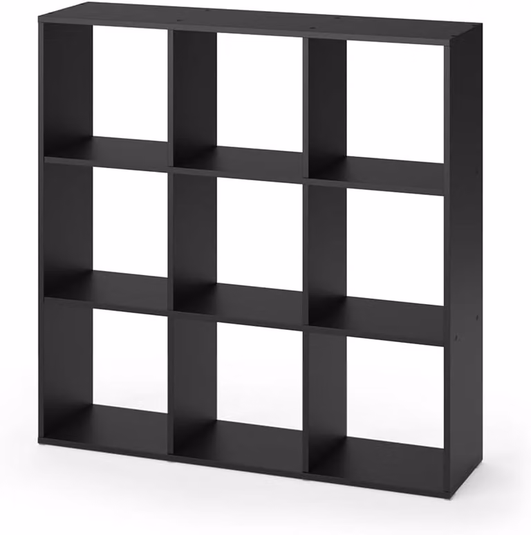 Zwarte opbergkast met 9 open vakken voor in de woonkamer, B: 108 cm, H: 104 cm