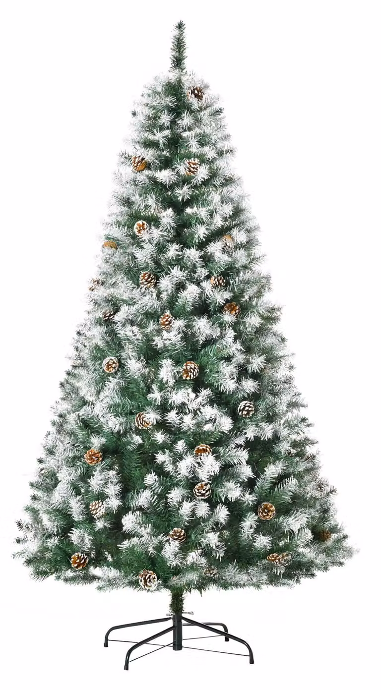 HOMCOM Kunstkerstboom met kunstsneeuw en dennappels, 180 cm, groen