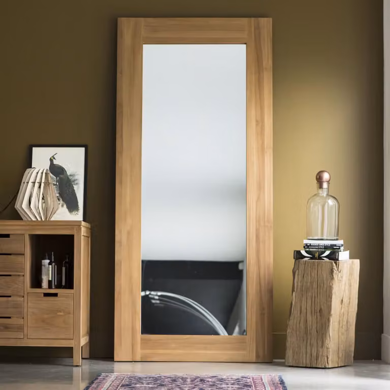 Tikamoon Industriële Wandspiegel van Teak - Bruin - B: 90 cm, H: 200 cm