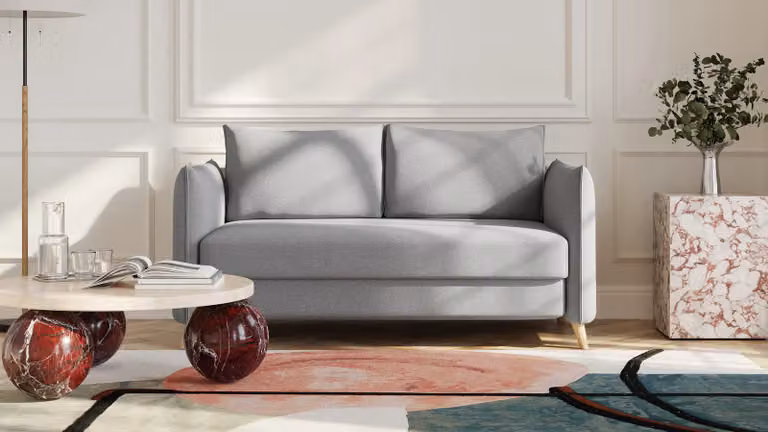 BRUNO slaapbank 140 cm lichtgrijs met massief eikenhout en boxspringcomfort
