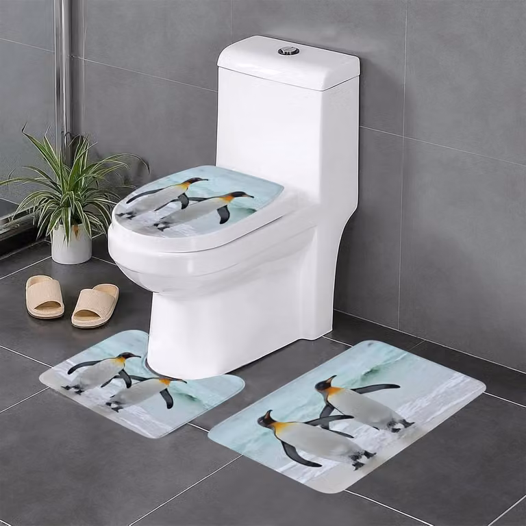 3-delige badkamertapijt set met dierenprint en antislip flanel