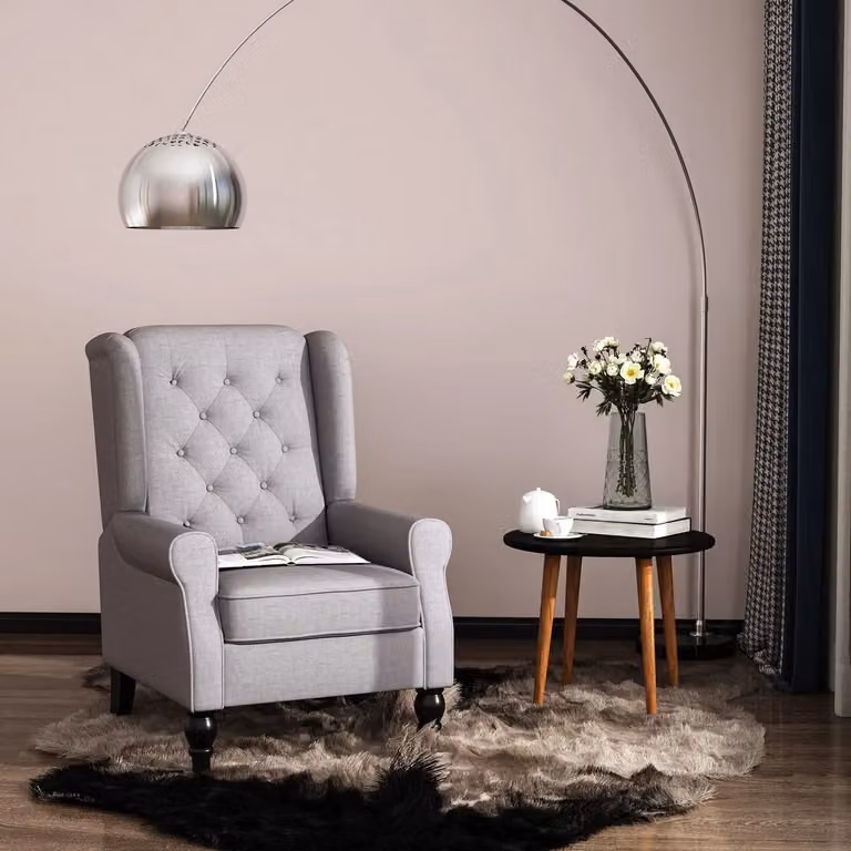 Wishdor Fauteuil met knopenstiksel en hoge rugleuning - Grijs - B/D/H: 74 x 86 x 102 cm