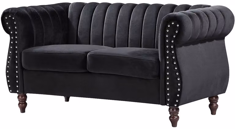 Vente-unique Chesterfield bank in zwart velours voor de woonkamer