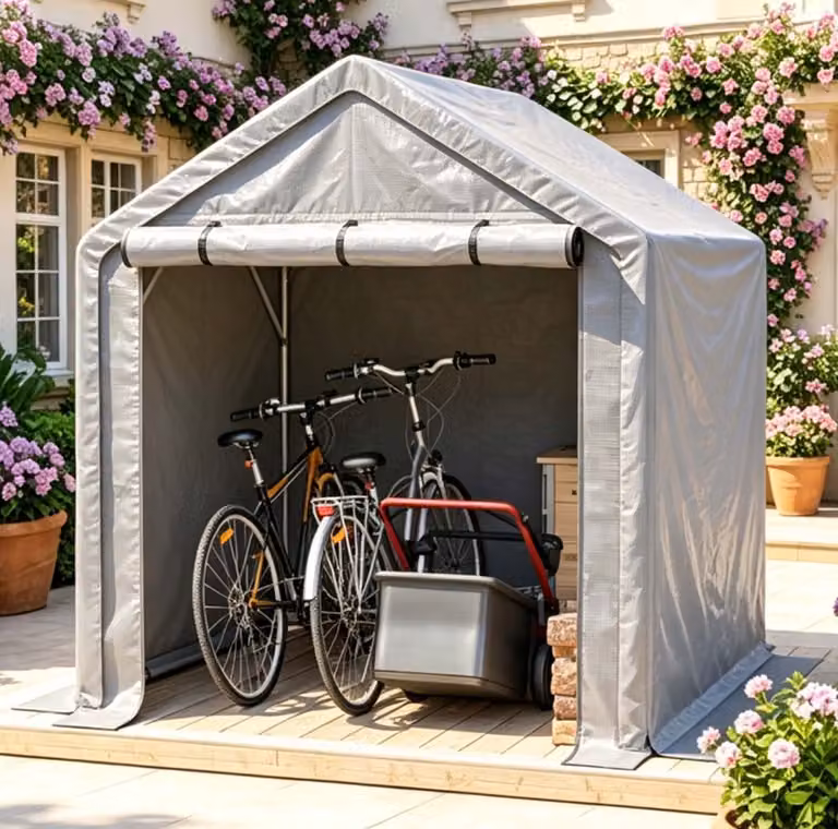 REDOM Garagetent voor fietsopslag met verzinkt stalen buizenframe en PE-zeil, Grijs, B/D/H: 190 x 170 x 200 cm