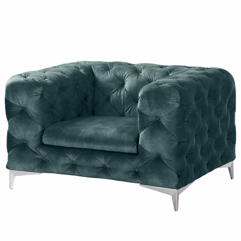 home24 Fauteuil Merlin Tomi blauw velours B: 124 cm, D: 76 cm, H: 97 cm