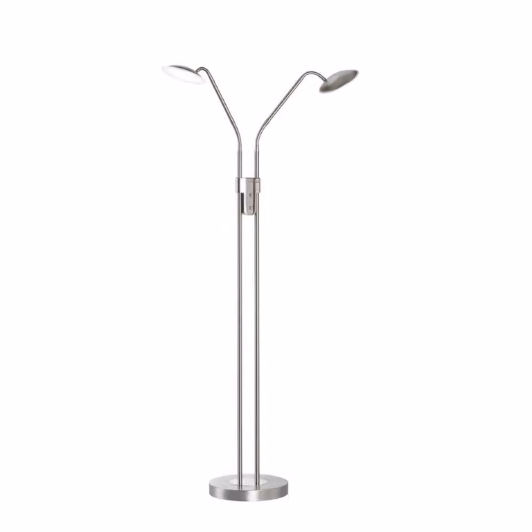 Fischer & Honsel Tallri dimbare 2-lichts vloerlamp in zilver met LED en touchbediening