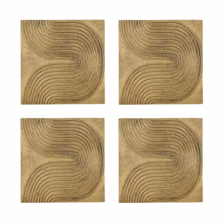 House Doctor Wandkunst 4-pack Abstracte Vierkante Wanddecoratie in Antiek Messing en Goud van Metaal