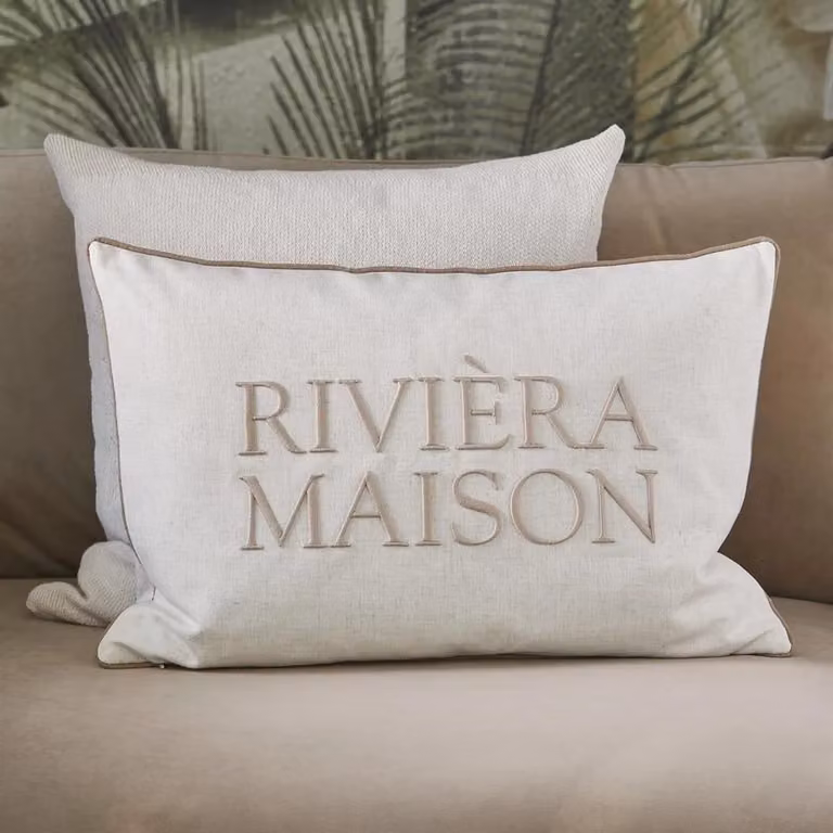 Riviera Maison Kussen Samone Beige en Wit, B: 65 cm, H: 45 cm