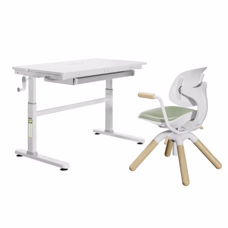 PonteSino kinderschrijftafelset met verstelbaar tafelblad en kinderstoel, wit/groen, B/D/H: 100 x 60 x 76 cm