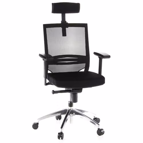 hjh OFFICE Porto Max 657240 Professionele ergonomische bureaustoel met verstelbare hoofd- en lendensteun, zwart