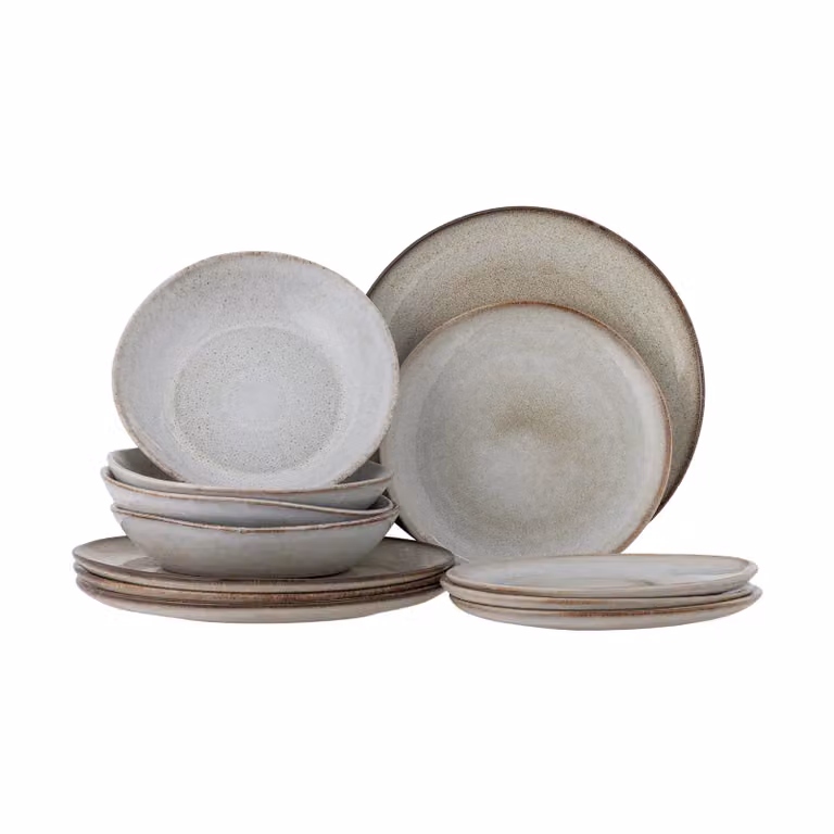 Bloomingville Sandrine servies set van 12 stuks beige en bruin van keramiek en steengoed