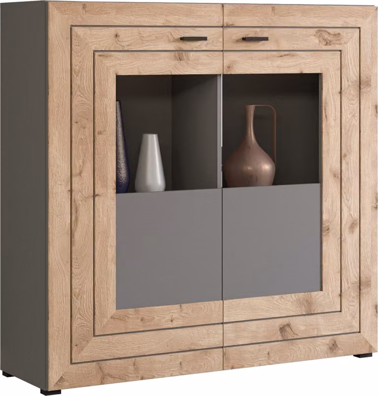 XONOX.home Modern Kast met Glazen Deuren in Bruin en Grijs B/D/H: 120 x 37 x 118 cm