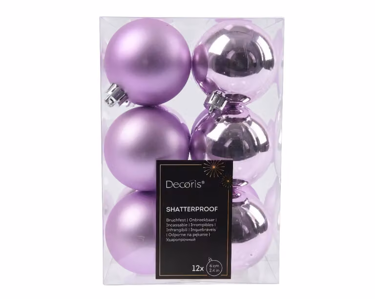 Set van 12 onbreekbare kerstballen Lilac Breeze, diameter 6 cm