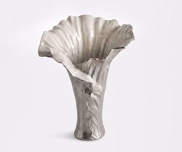 DELIFE Vaas Floris Handgemaakt Aluminium Platin Opal B: 46 cm, D: 39 cm, H: 57 cm