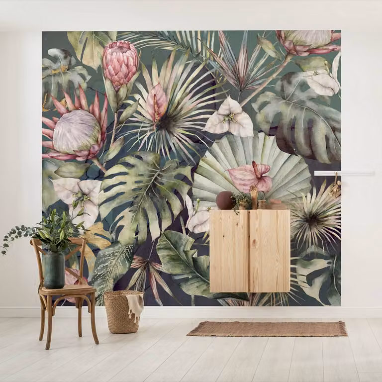 home24 Vlies-fotobehang Monsterawelt, Botanisch en Modern, Multicolour/Groen, B: 300 cm, H: 280 cm