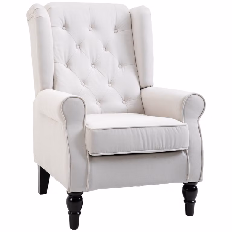 HOMCOM Fauteuil met knopen en afneembare hoes, crèmewit, B: 74 cm, D: 86 cm, H: 102 cm