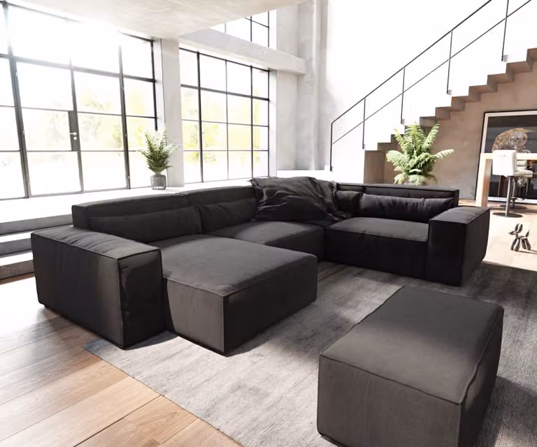 DELIFE Woonkamerlandschap Sirpio Zwart Microvezel met Variabel Recamiere en Kurk B: 303 cm, D: 210 cm, H: 71 cm