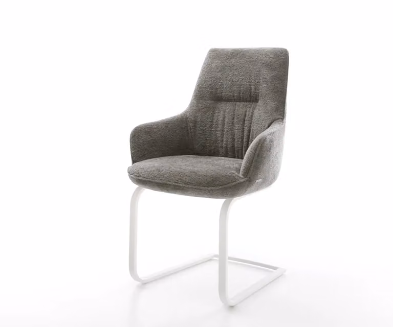 DELIFE Zelia-Flex Sledemodel Stoel met Armleuning, Bouclé, Grijs/Bruin, met Titanium Pocketveer Kern
