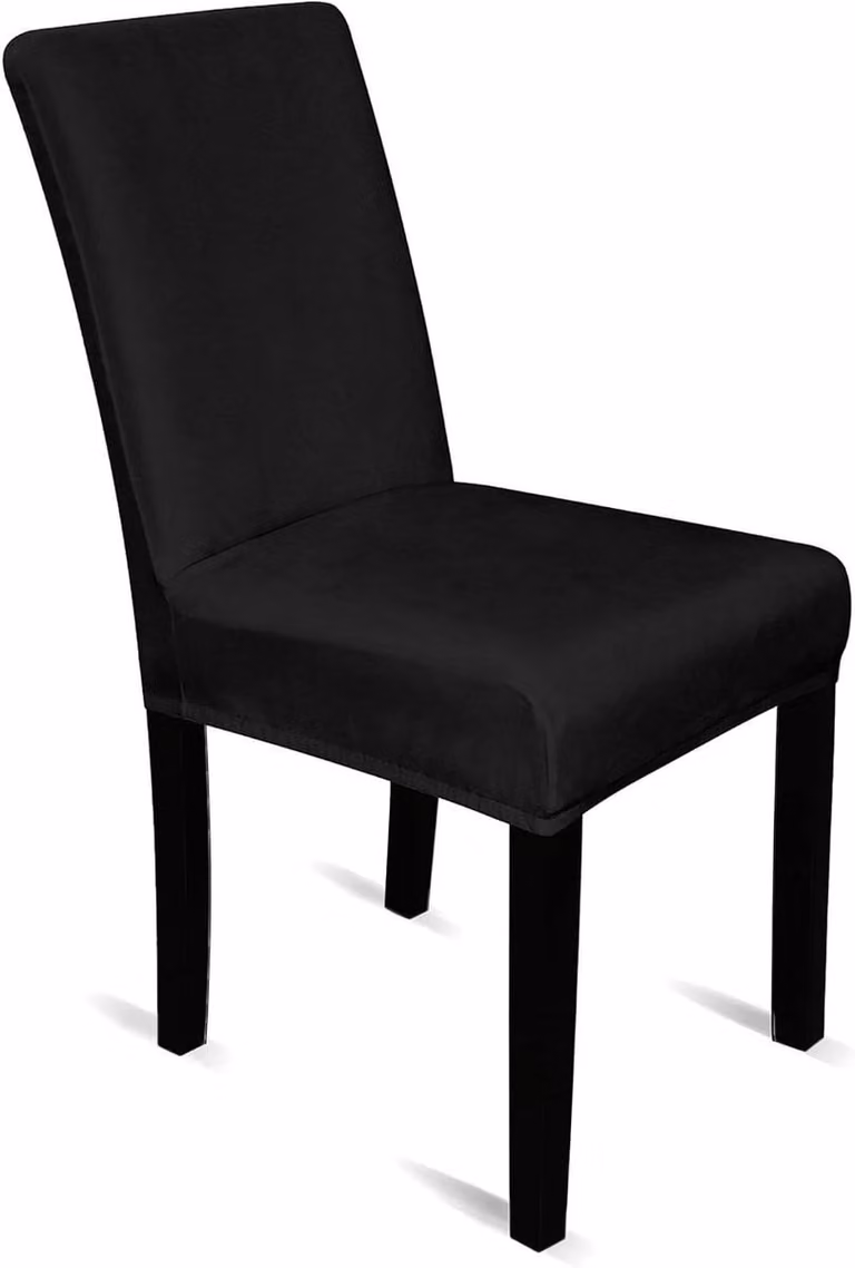 Set van 6 zwarte fluwelen elastische stoelhoezen voor eetkamerstoelen, afneembaar en wasbaar