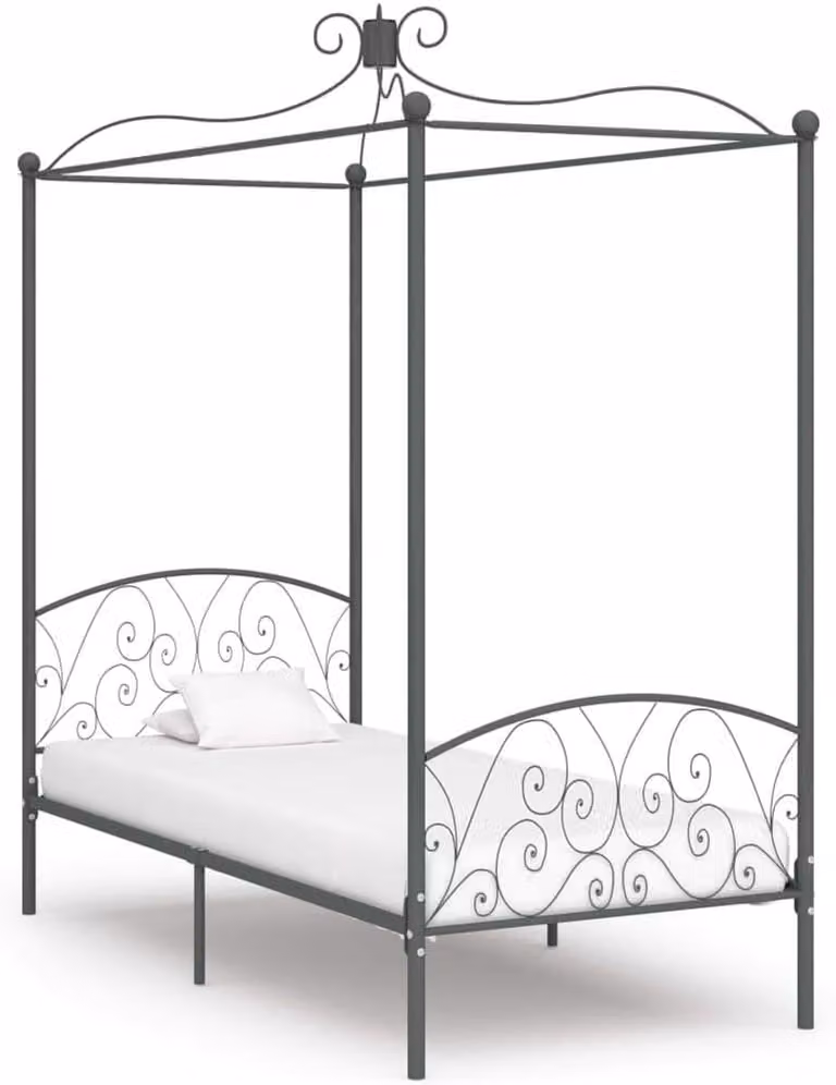 Grijs metalen hemelbedframe inclusief lattenbodem, 90 x 200 cm