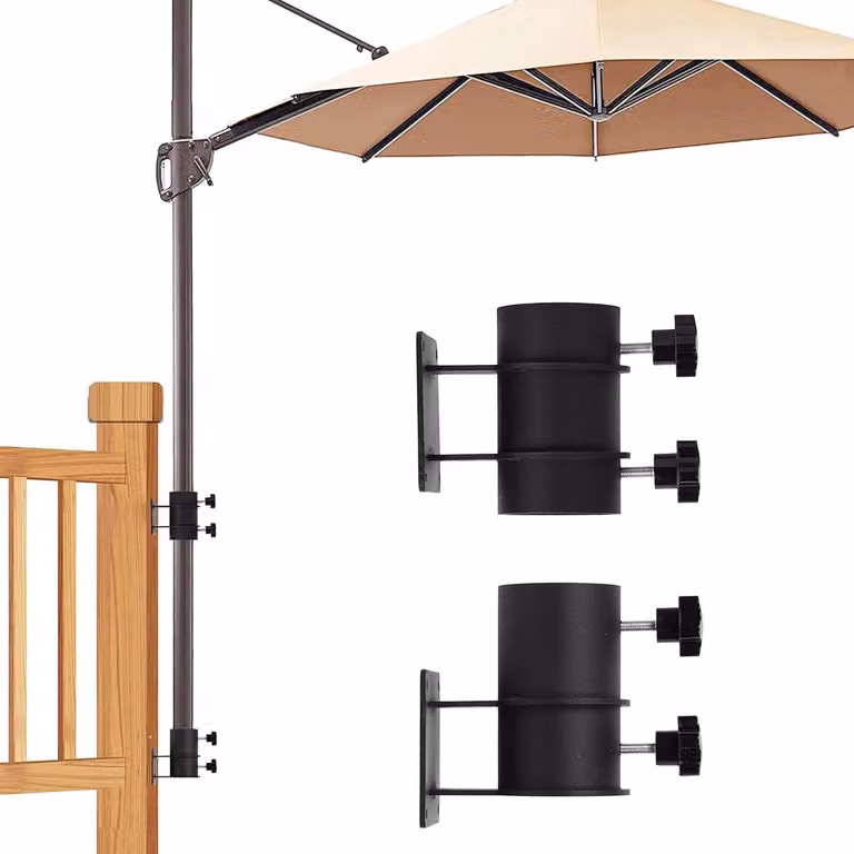Heavy Duty RVS Parasolhouder met klem voor reling, hekken of terras, zwart