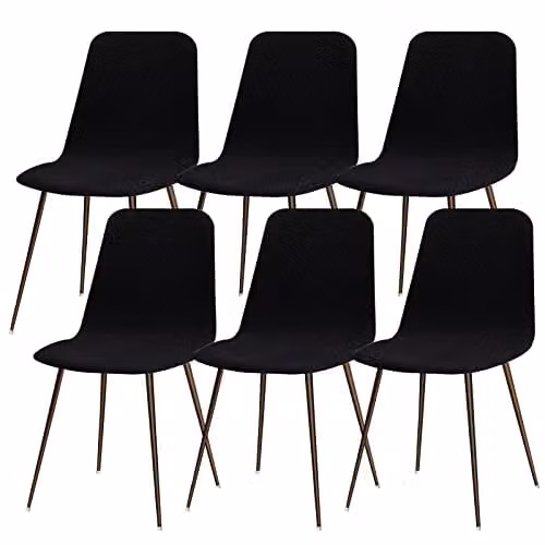 Lydevo Set van 6 Stretch Stoelhoezen voor Eetkamerstoelen, Universeel en Wasbaar, Zwart