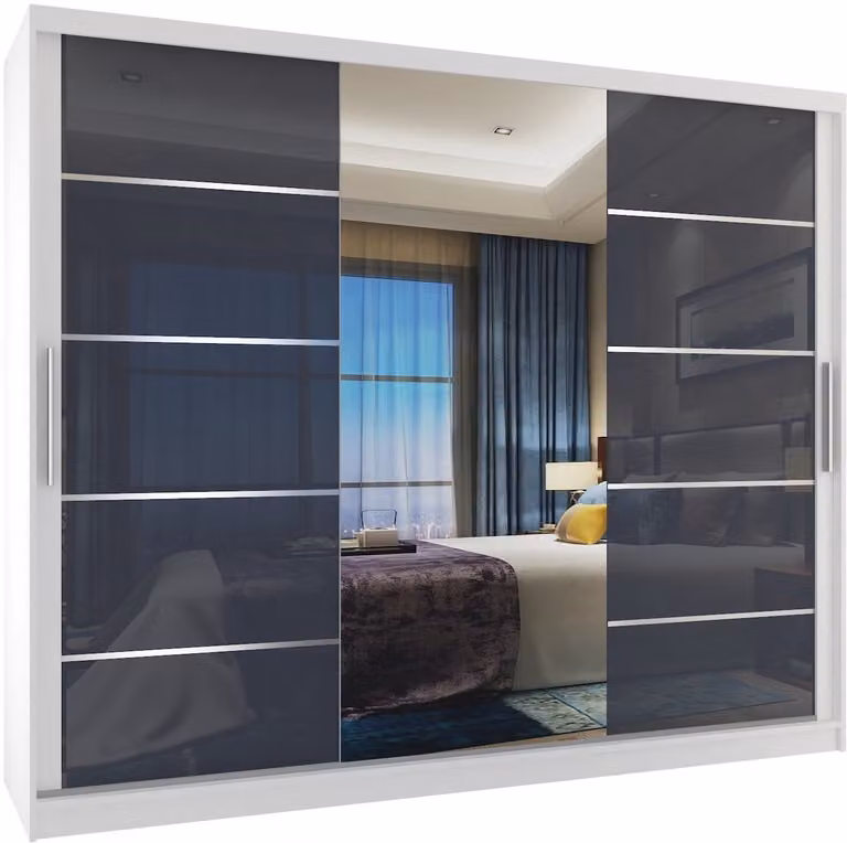 BELINI Verona MGB Schuifdeurkast Wit/Grijs Hoogglans met Spiegel - Comfort Line