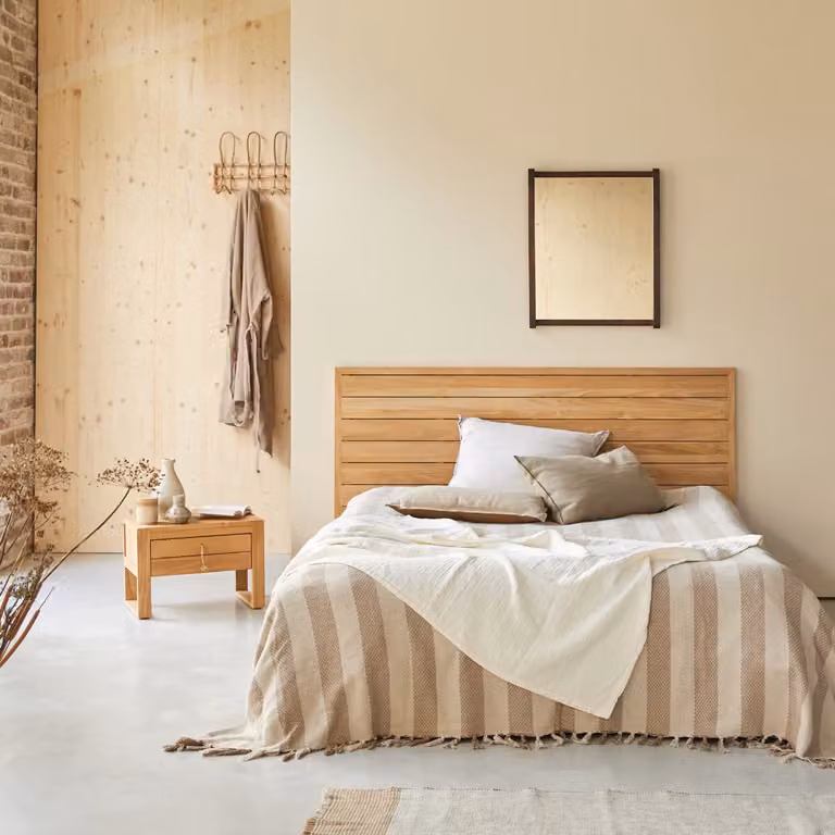 Tikamoon Minimalys Hoofdbord van massief teakhout - Bruin/Beige - Breedte: 165 cm