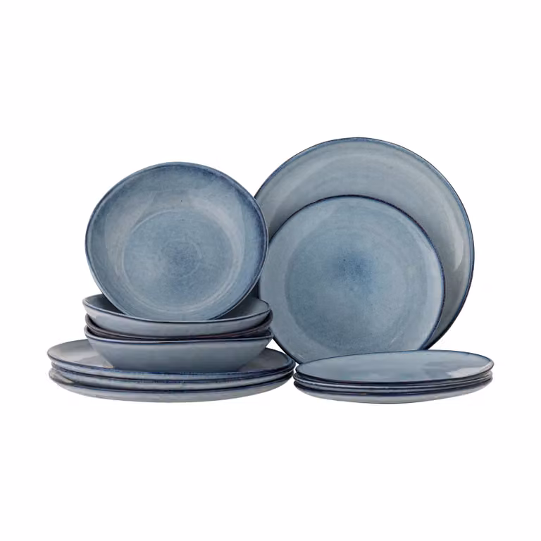 Bloomingville Sandrine servies set van 12 stuks blauw van keramiek en steengoed