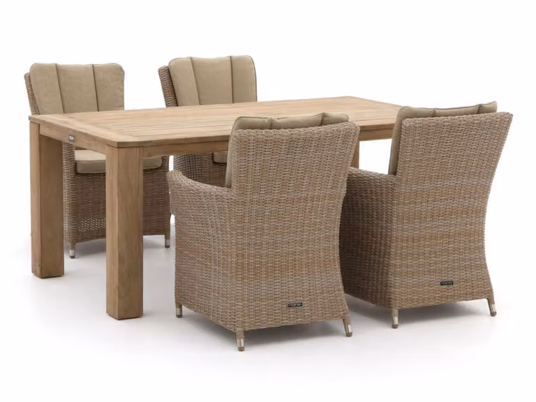 Intenso Diningset van Kees Smit voor 4 personen, Teakhout en Rattan, Beige/Zand/Bruin