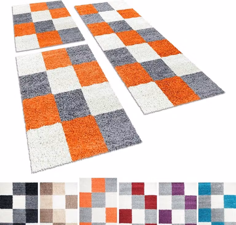 Shaggy Vloerkleed Set Hoogpolig en Zacht in Kleur Aarde, Set van 3 stuks (2x 60 x 110 cm en 1x 80 x 250 cm)