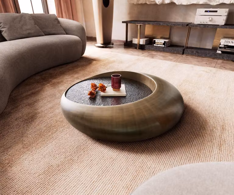 DELIFE Salontafel Blaise Rond Goud en Beige met Reliëfglas B/D: 100 x 100 cm, H: 43,6 cm