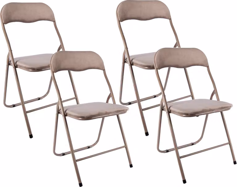 Set van 4 Klapstoelen met Beige Taupe Fluweel Bekleding
