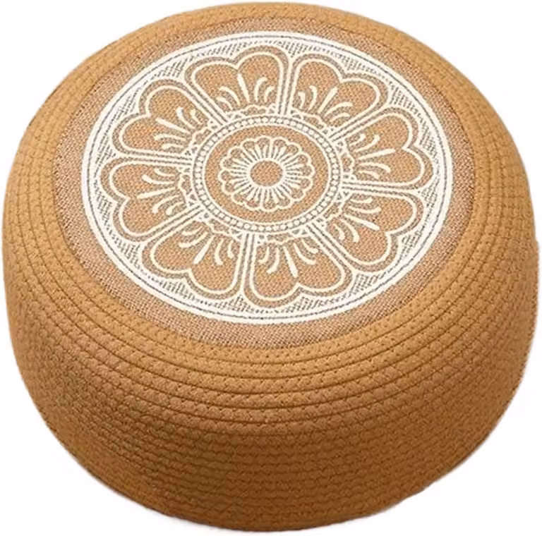Handgeweven Jute Buiten Poef Ottomaan - Rond Vloerkussen - Wit - Diameter: 40 cm