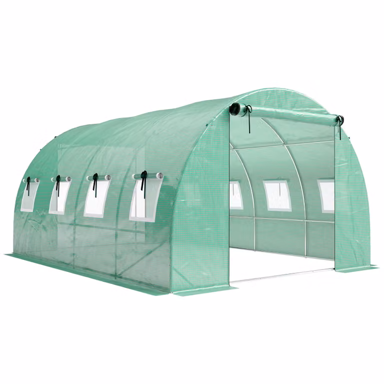 Outsunny Foliekas met 2 oprolbare ritsdeuren en 8 gaasramen, Groen, B/D/H: 4 x 3 x 2 m
