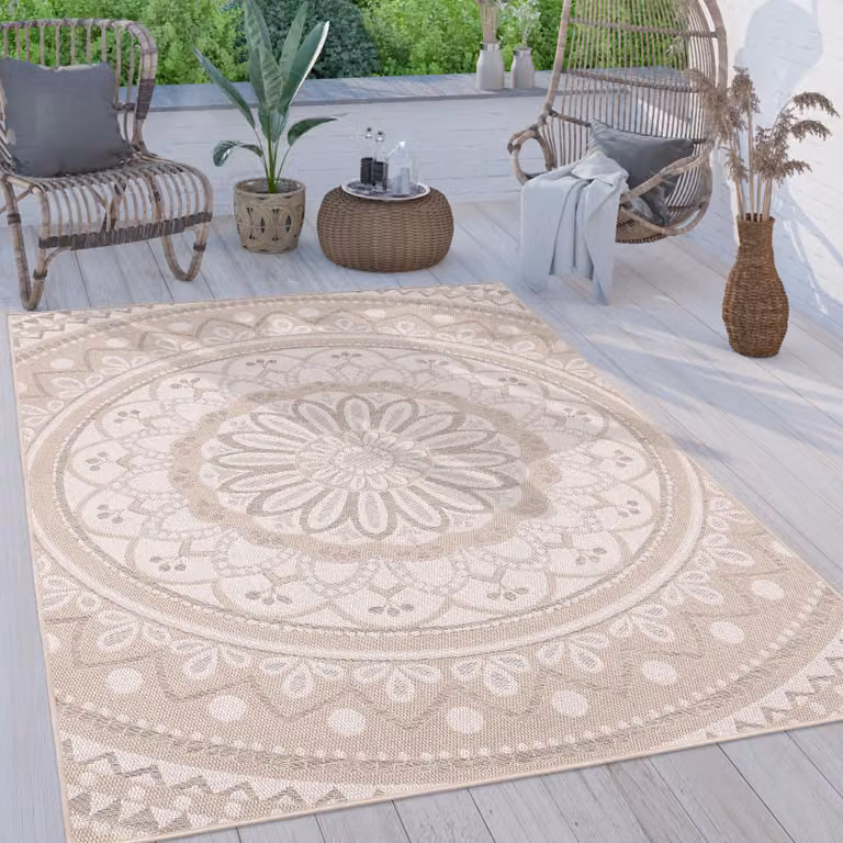 Paco Home Buitentapijt Mandala Boho Design, Weerbestendig en Plat Geweven, Breedte: 240 cm, Lengte: 340 cm