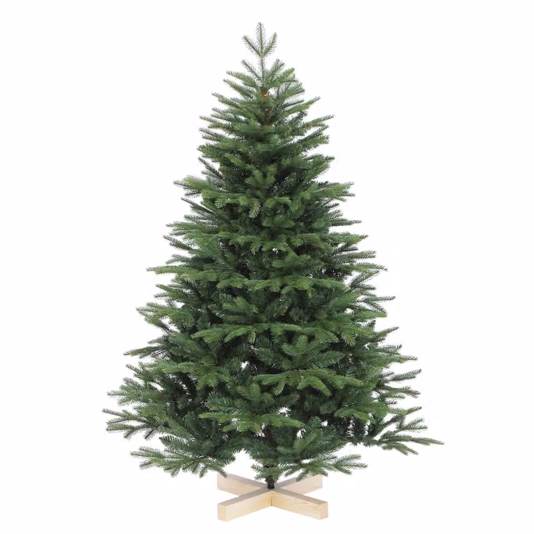 Salcar Kerstboom Nordmannspar, 120 cm, Kunstmatige Dennenboom met Houten Voet, 725 PE-takken en 203 PVC-takken