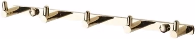 Goudkleurige wandkapstok met 5 haken van massief koper, breedte: 28 cm