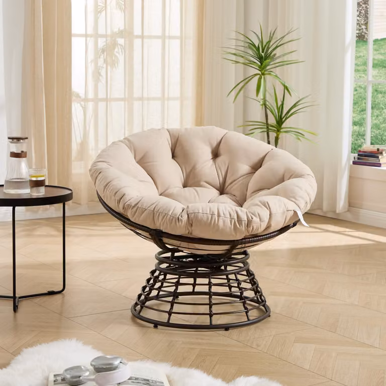 CHICFURN Papasan fauteuil - 360 graden draaibaar - Rond - Beige