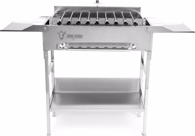 BBQ-Toro Roestvrijstalen Charcoal Grill met Spiezenaccessoire, 9 Spiezen, Grillrooster en Motor