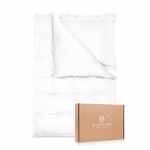 MAGANO Luxe beddengoedset van bamboe en katoen met satijnen afwerking, Wit, 135 x 200 cm en 40 x 80 cm